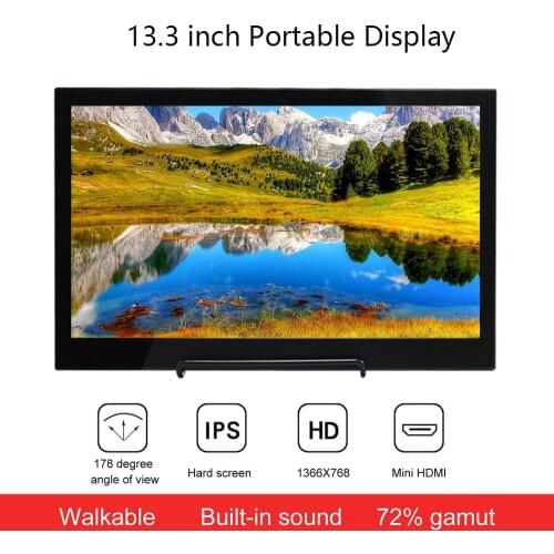 13.3 inch Portable Display LED Monitor 1366x768 HD IPS Display Computer Monitor HDMI-Compatible TV for PS4 Pro/Xbox/Phone