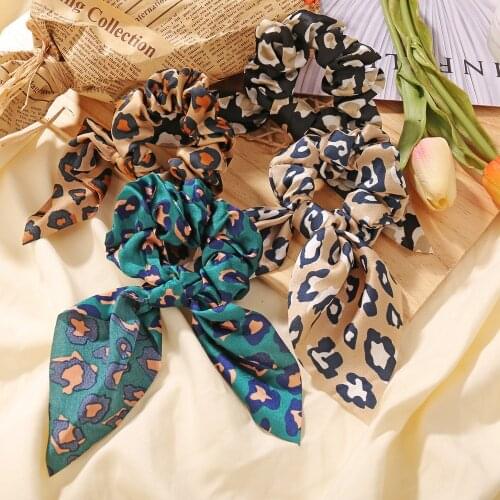 Women Streamers Scrunchies Leopard Floral Print Elastic Bow Hair Rope Girl Hair Ties Korean Sweet Hair Accessories Headwear
