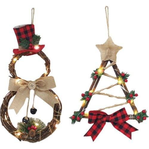 Christmas Wooden Wreath Home Pendant LED Light Wooden Hanging Ornaments for Christmas Holiday Wood House Xmas Tree Hanging Decor