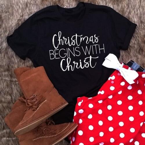Christmas Begins with Christ Cotton T-Shirt Women Fashion Funny Graphic 90s Aesthetic Shirt O Neck Harajuku Short Sleeve Top Tee