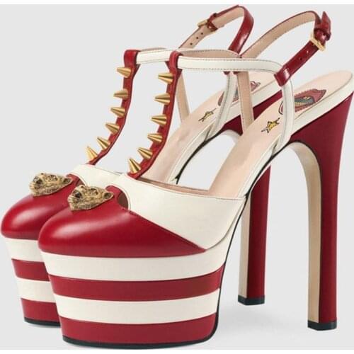 MKKHOU Fashion Sandals Womens New Summer Personality Rivets Thick-Soled Stiletto 16cm Super High Heels Open Shoes Large Size