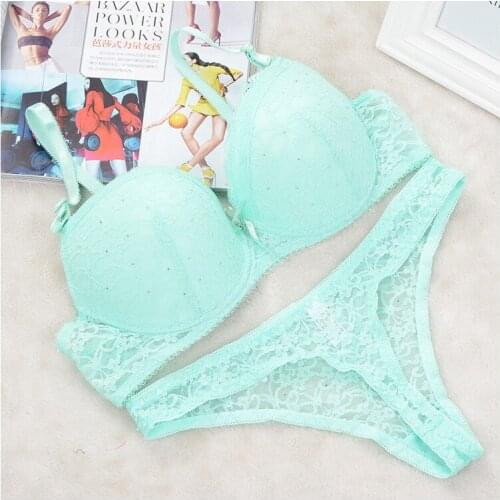 Sexy Lingerie Lace Drill Bra Set Women Push Up Bra &Thong Briefs New Soft And Comfortable Intimates Suit