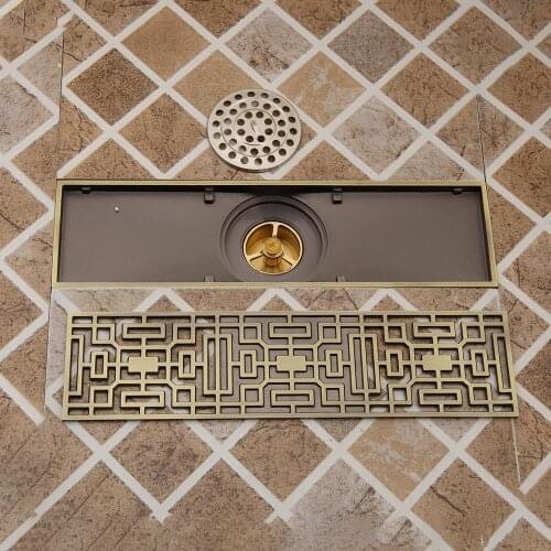 Chinese Style Floor Drain Shower Water Stopper Bathroom Antique Brass Long Drains Kitchen Sink Strainer Waste Plug Floor Mount