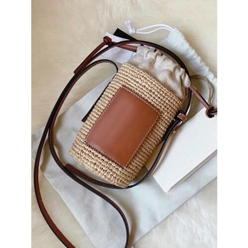 Luxury Summer Rattan Bags Women Saddle Straw Shoulder Bucket Bag Handmade Crossbody Bag Lady Handbags Woven Bohemia Clutch