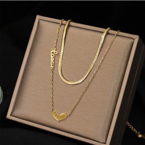 Titanium steel New fashion jewelry 2 layer heart love choker snake necklace nice gift for women girl