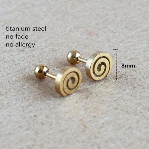 Titanium Gold-color Plated Screw-back 8mm Stud Earrings 316 L Stainless Steel No Fade No Allergy