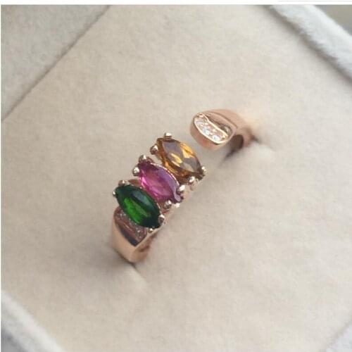 Tourmaline ring Natural real tourmaline ring 3*6mm *3pcs gemstone 925 sterling silver Ring For Men Or Women