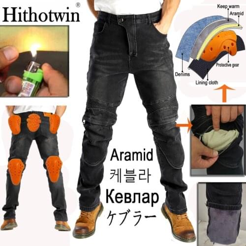 Windproof Winter Warmer Motorcycle Jeans Casual Mens Motorbike Motocross Road Knee Protective waterproof Moto Jeans Trousers