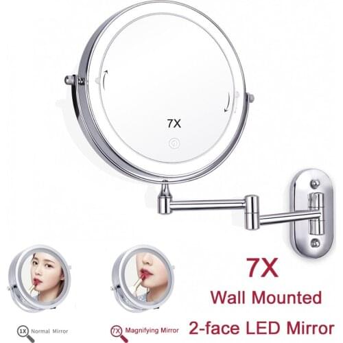 Make-up Mirror with Light Makeup 7X Magnifying Mirror 2-face Touch Dimming LED Lights Wall Mount Bathroom Make up Vanity Mirror