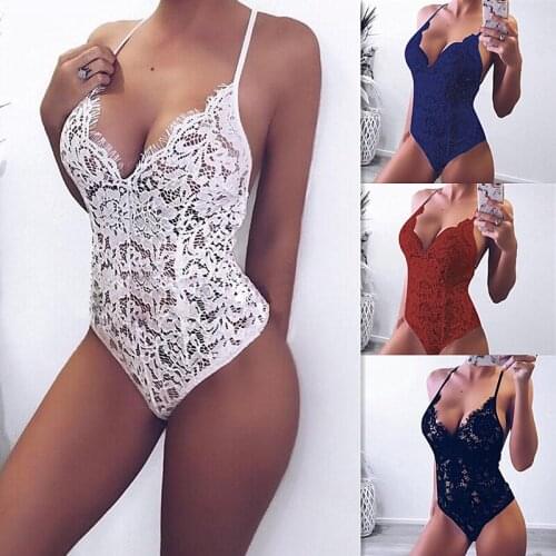 Womens Jumpsuit women bodysuit lace bodysuit sexy v-neck suspenders lace jumpsuits womens wear Hollow Out Lace Bodysuits