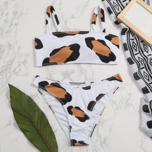 Sexy Bikini Cows Print Tube Top Swimsuit Women Two Pieces Push Up Biquini Brazilian Swimming Suit For Women Beach Swimwear 2021