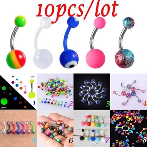 10-50pcs Colorful Belly Button Rings Belly Piercing Acrylic Ball Navel Bar Stainless Steel Stud for Women Sexy Body Jewelry 14G