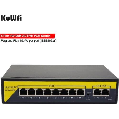 KuWFi 10 Port PoE Switch, 2 port UpLink, 802.3af/at, 120W Built-in Power, Vlan Up to 250m, Metal Plug & Play Network Switch