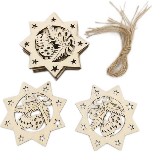 10PCS Wooden Pendants Ornaments Xmas Tree Ornament DIY Wood Crafts Kids Gift for Home Christmas Party Decorations