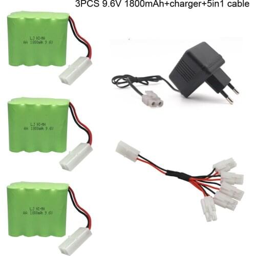 9.6V 1800mah AA NI-MH X Battery with charger 5in1 cable set high quality upgrade battery for RC toys car ship robot Tamiya plug