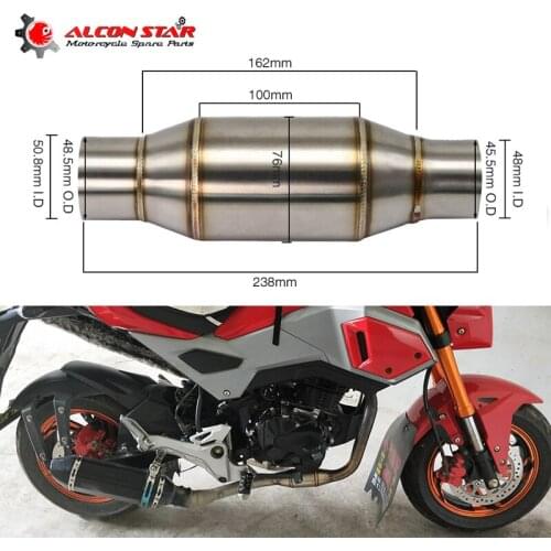 Alconstar- 50.8mm Motorcycle Exhaust Mid Pipe Expansion Chamber Modified Muffler Back Pressure Core Silent Escape for Honda