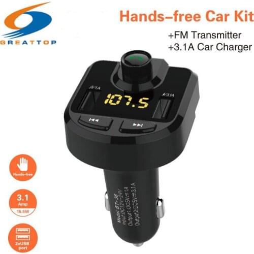Bluetooth Handsfree Car Kit FM Transmitter Support TF Card U Disk Car MP3 Audio Player Support Folder Switch Charger