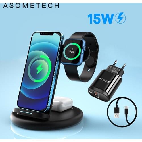 15W QI Fast Wireless Charger Stand 3 In 1 Fast Charging for Apple Watch IWatch AirPods Pro IPhone 12 11 Max Mobile Phone Holder
