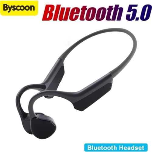 Byscoon Bone Conduction Earphone Bluetooth Wireless Sports Headphone Waterproof Stereo Hands-Free With Mic For Running Cycling