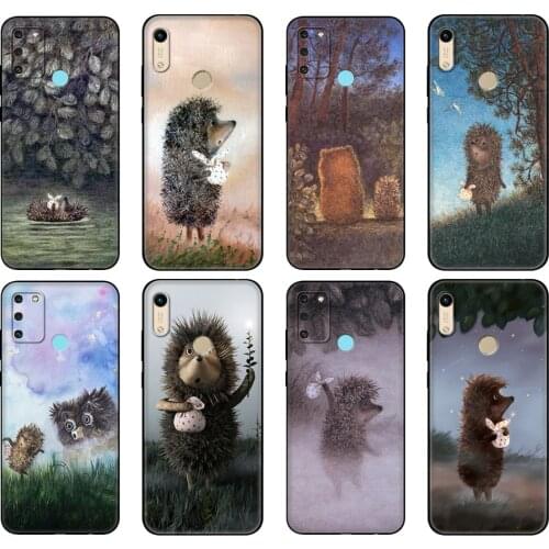 Black tpu Case For Honor 8a Prime 8s 9 10X Lite 9A 9C 9X Premium Pro 9S Case Cover Hedgehog in the Fog