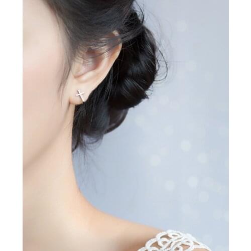 Colusiwei Genuine 925 Sterling Silver Faith Cross Clip Earrings for Women CZ Paved Do Not Need Ear Hole Korean Fashion Jewelry