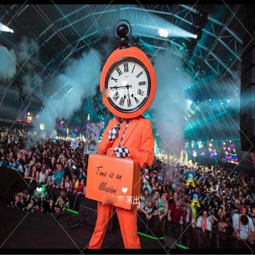 Headgear bar gogo party DJ headgear orange suit Music festival alarm clock men cosplay costume