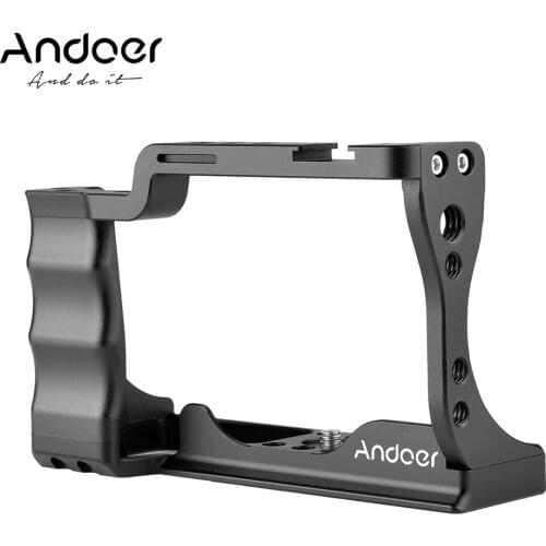 Andoer Camera Cage Aluminum Alloy with Cold Shoe Mount Compatible with for Canon EOS M50 DSLR Camera