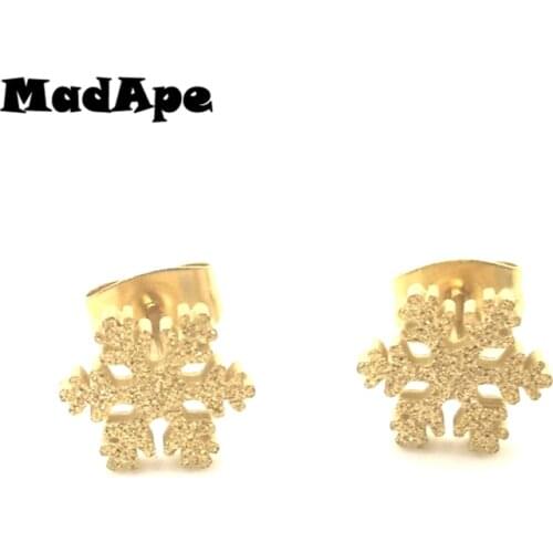MadApe Classic Snowflake Stud Earrings Gold Color Stainless Steel Never Fade Earrings For Women & Man Earrings Jewelry aretes