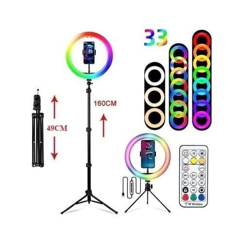 10" RGB LED Ring Light RGB 33 Colors Video Dimmable Ring Fill Light with Lighting Tripod Stand for Makeup Youtube Vlog Live