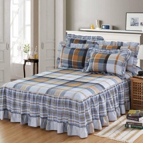 Home Textile 100% Cotton Bed Skirt Set Elastic Rubber sheet set 200*220 Grid Bedspread Reactive Printing Linens High Quality New