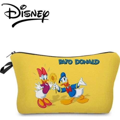 Disney Donald Duck Printed Cosmetic Bag High Quality Yellow Makeup Bag Fashion Eco Reusable Storage Bag Cartoon Child Coin Purse