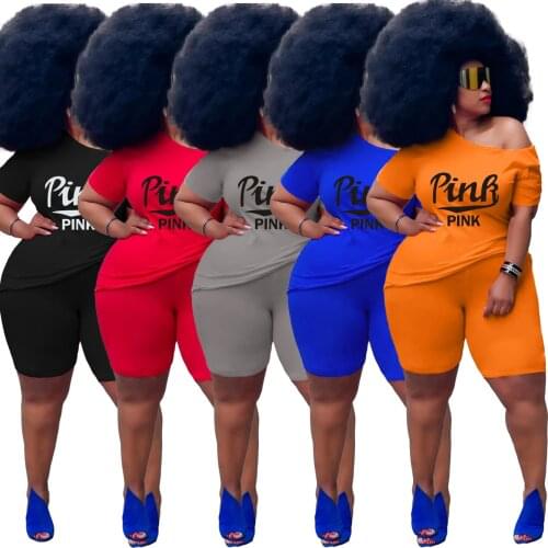 5xl Plus Size Sports Style Womens Clothing Suit Fashion Casual Solid Color Letter Printing Round Neck T shirt Shorts Two Piece