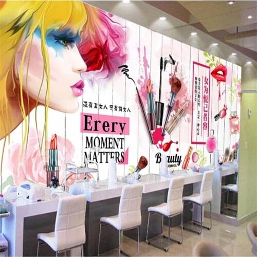 Fashion Watercolor Cosmetics Wood Board Background Wall Paper 3D Makeup Studio Cosmetics Shop Mural Wallpaper Papel De Parede 3D