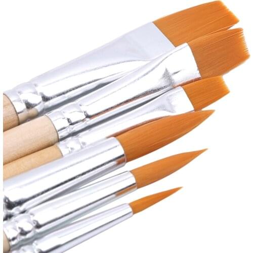 5pcs/set Nylon Hair Wooden Handle Watercolor Paint Brush Set Art Pen Different Shape Round Pointed Tip Hair Painting Brush