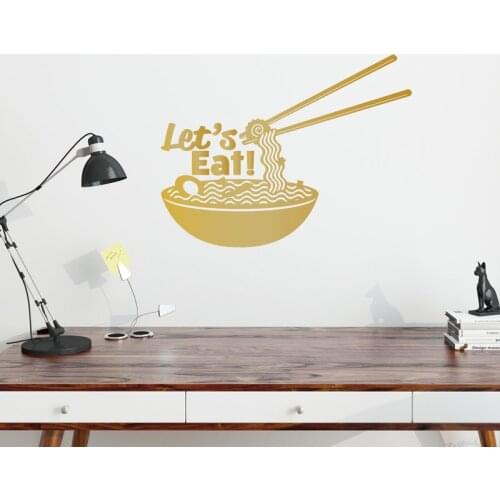Kitchen Wall Decal Fast Food Noodles Vinyl Wall Sticker Ramen Bowl Pattern Quotes Lets Eat Art Mural Home Decor RestaurantSY108