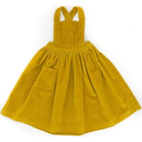 Newest Vintage Corduroy Toddler Kid Baby Girl Ruffles Square Collar Outfits Wedding Party Sleeveless a-line Dress