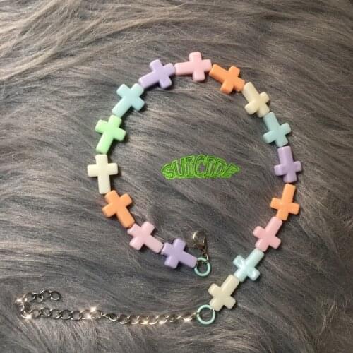 European and American Cross Beaded Necklace Men and Women Trendy Net Red Disco Hip Hop Accessories Fashion Cool All-match