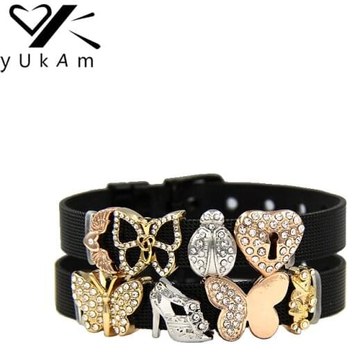 YUKAM Jewelry Delicate Crystal Insect Butterfly Heart Lock High Heels Angel Wing Starfish Slide Charm Keeper for Bracelet Making