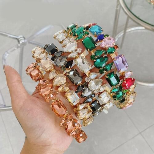Colorful Gem Baroque Headband Vintage Rhinestone Head Hoop Full Crystal Luxury Hair Accessories Diamond Geometric Hair Hoop 2021