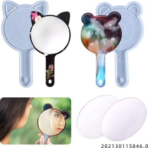DIY Crystal Silicone Mold Panda Cat Ear Cute Creative Handheld Portable Mirror Silicone Mold For Resin