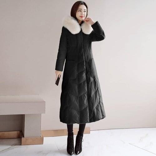 Down padded jacket women mid-length 2021 winter big fur collar Korean thick padded jacket tide