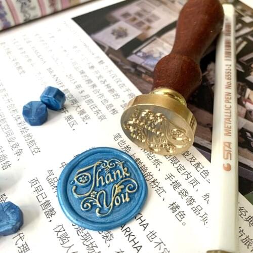 WYSE Thank You Wax Seal Stamp Envelope Alphabet Stamps for Boy Girl Wedding Invitation Copper Head Wood Handle
