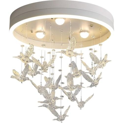 Creative Modern Led Ceiling Light Nordic Iron Fixture Childrens Room Bedroom Dining Room Novel Acrylic Bird Lighting Fixtures