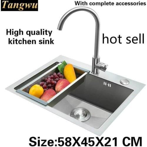 Tangwu Handmade high-end kitchen sink food-grade 304 stainless steel large single slot 58x45x21 cm