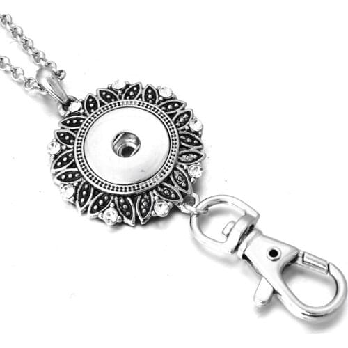 New Snap Jewelry Flower Snap Necklace Vintage Round 18mm Snap Keychains Keyrings Lanyard DIY Pendant Necklace Buttons Jewelry