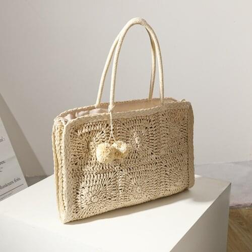 Large Capacity Hollow Straw Tote Bags for Women Shoulder Bag Big Woven Rattan Bag Women Handbag Bohemia Travel Beach Bags Purse