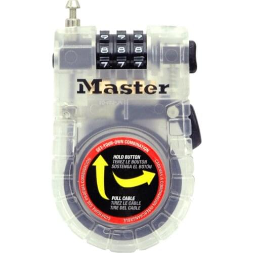 Master Lock 4605D Retractable Cable Lock 36in (90cm) Long Braided Steel Keyless Combination Code Bike Lock for Bags Loose Items