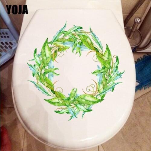 YOJA 21.7*21.8CM Hand Drawn Cartoon Green Leaf Ring WC Toilet Sticker Fresh Home Wall Decor T1-1170
