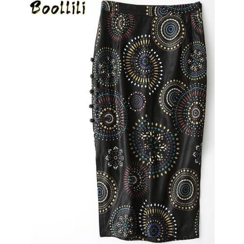 Real Leather Skirt Women Print Sheepskin Korean Sexy Bodycon Skirt Spring Fall Midi Skirts Womens Faldas Mujer Moda 2020