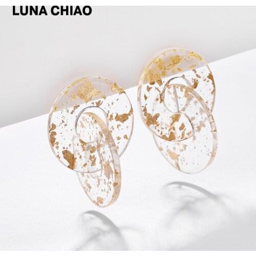 LUNA CHIAO Sparkling Gold Foil Acrylic Stud Earrings for Women Big Round Fashion Earring